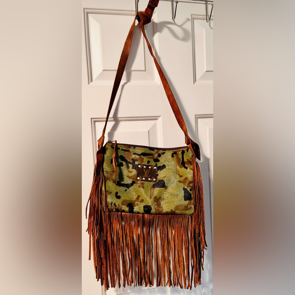 NWOT Upcycled Louis Vuitton Maxine bag in camo.